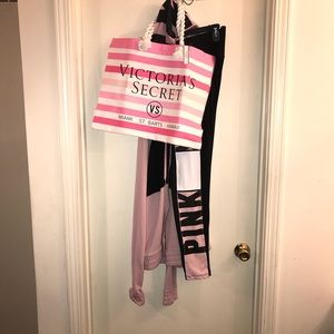 Pink Two piece outfit with a Victoria Secret tote